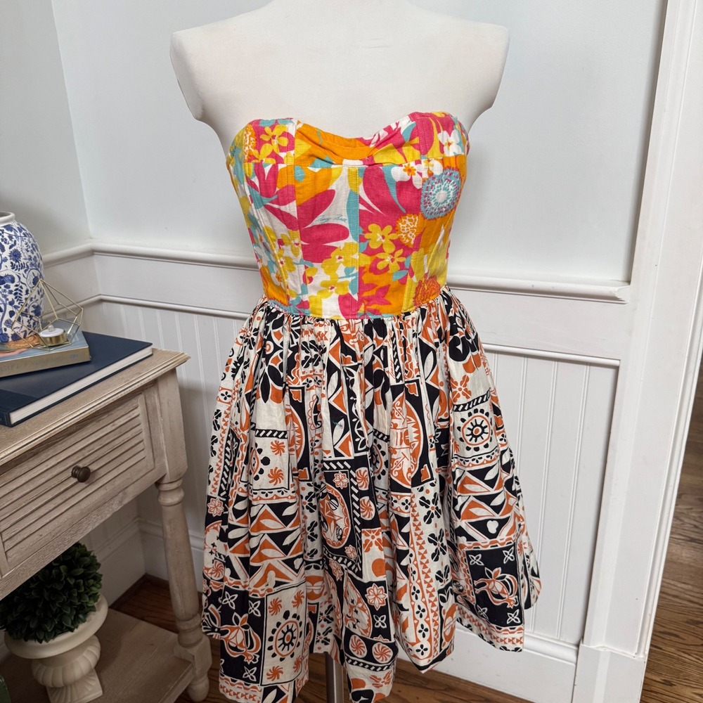 Tracy Feith for Target Strapless Midi Dress Floral Patchwork Tropical Size 5